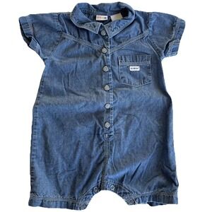 Vintage Gymboree Chambray Blue‎ Baby Boy Romper 6-12M Y2K 2000 Snap Front